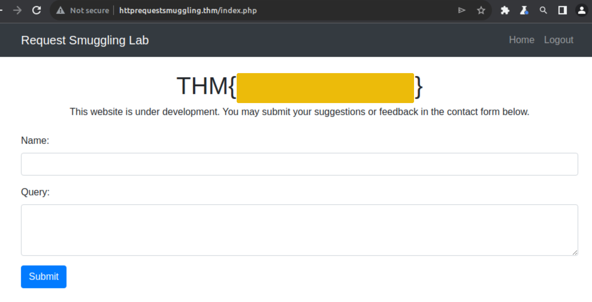 Page containing the flag after log in