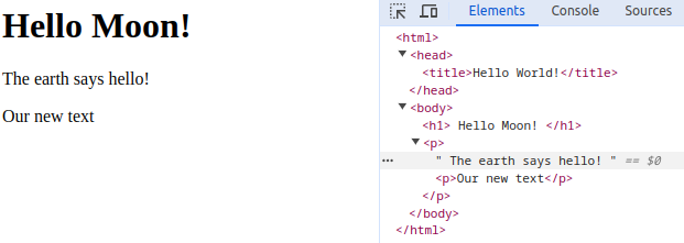 DOM shown from the browser view