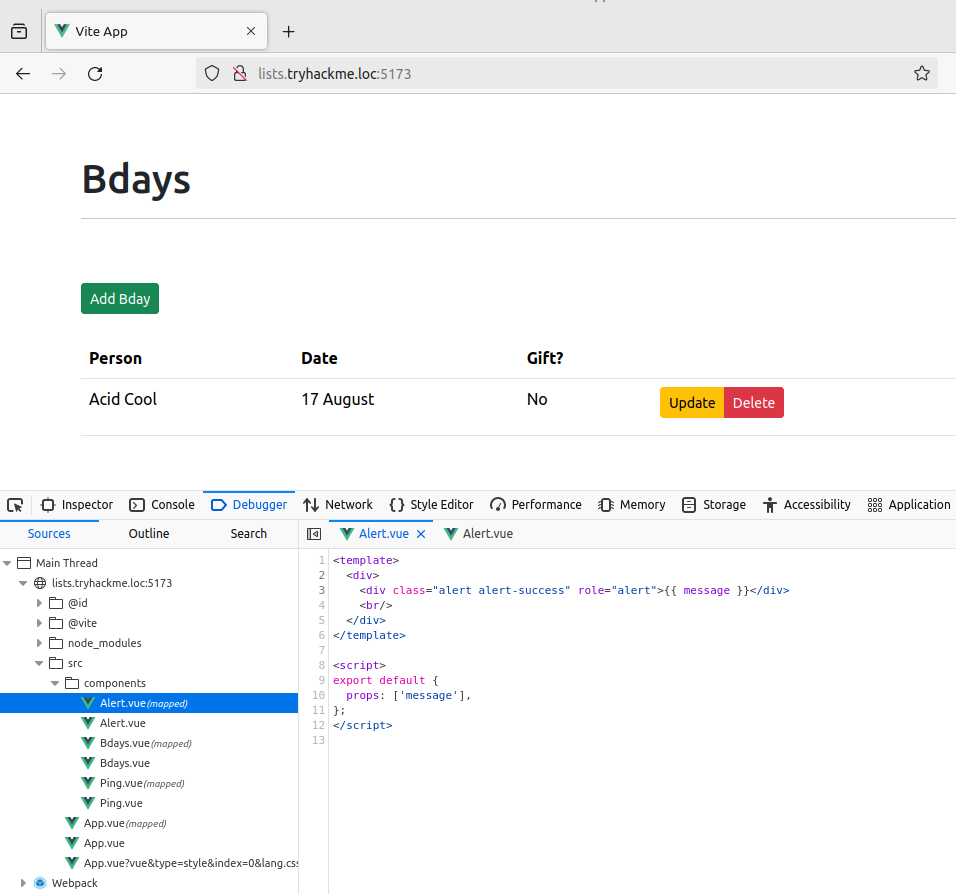 DOM shown from the browser view for a modern frontend web application