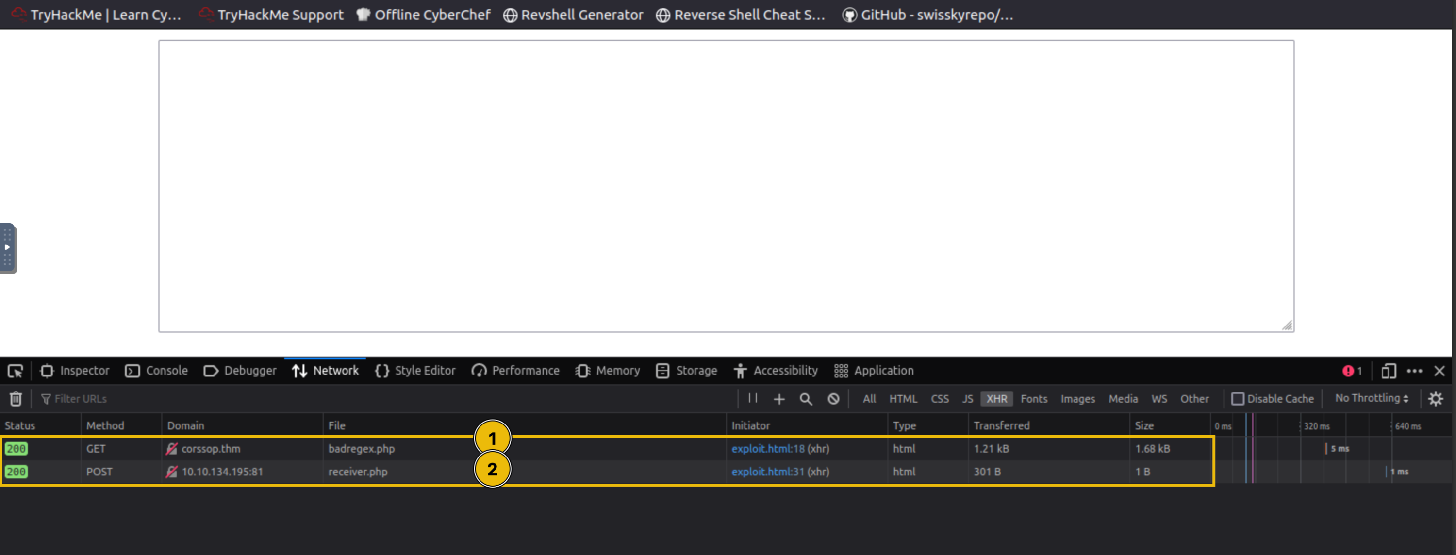 XHR connections in the network tab