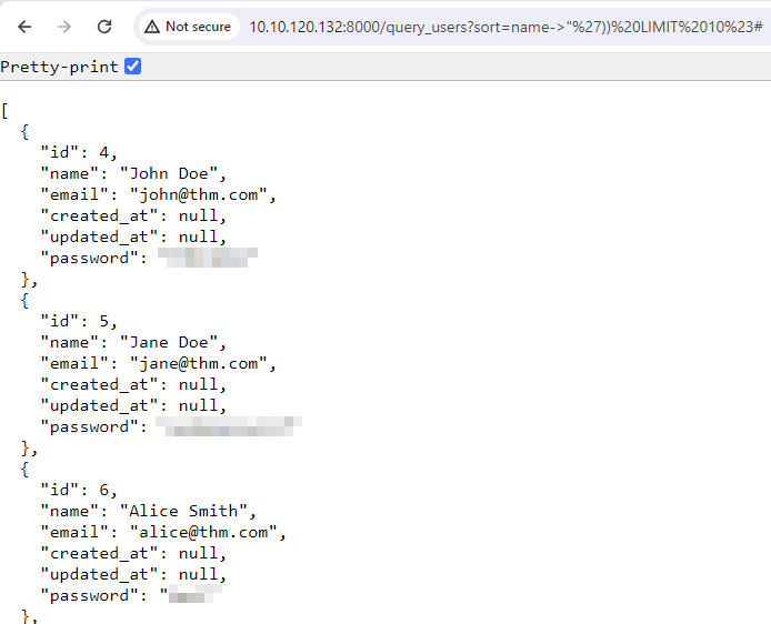 successful injection for getting maximum rows from users table