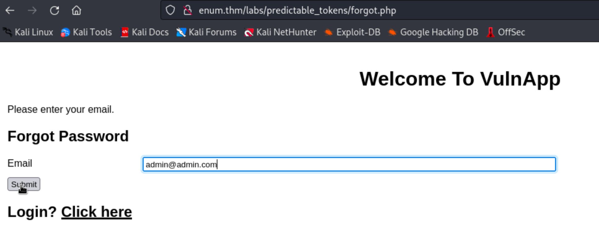 Application reset page