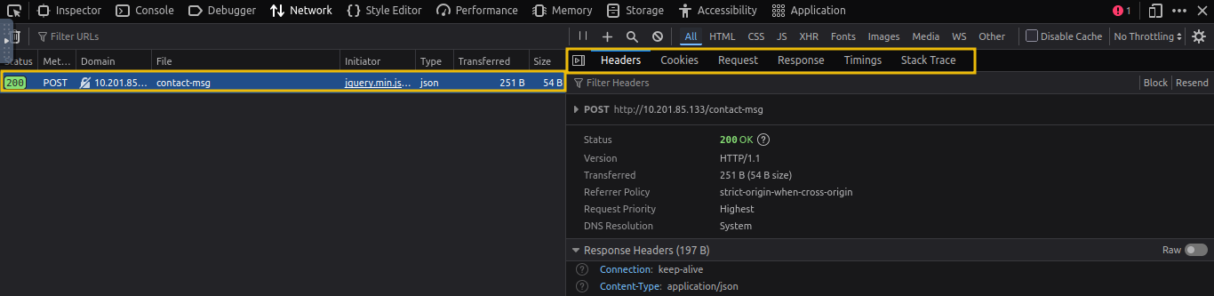 AJAX request capture after submitting the form.