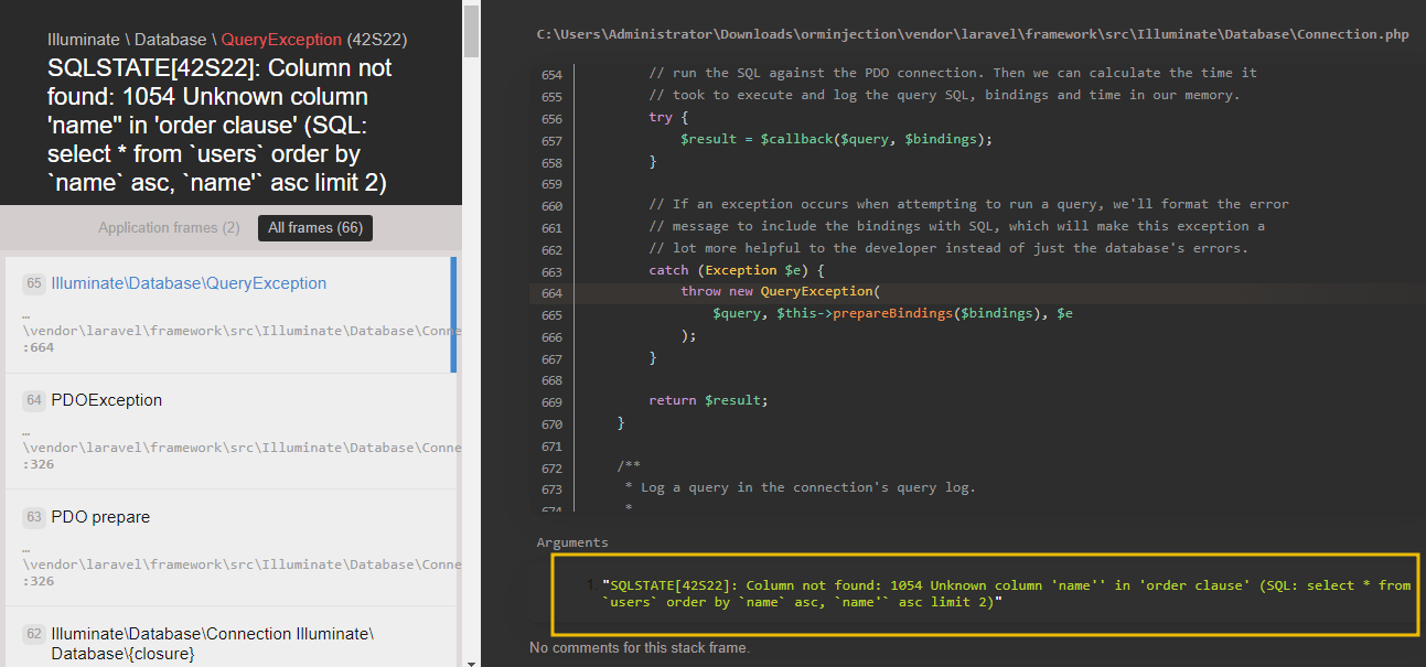 injection attempt by malicious input