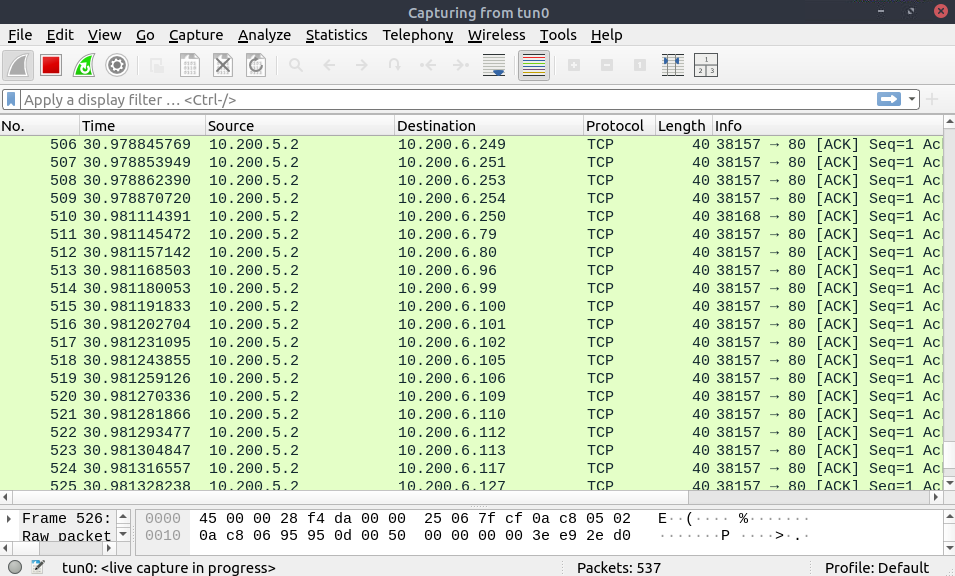 Wireshark TCP ACK Scan.