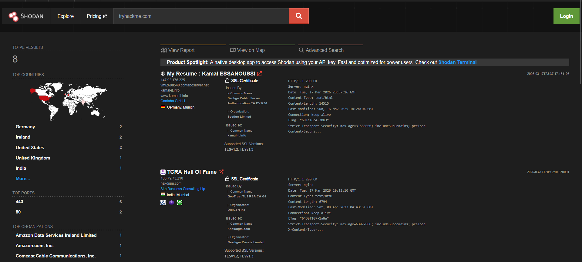 Shodan showing tryhackme