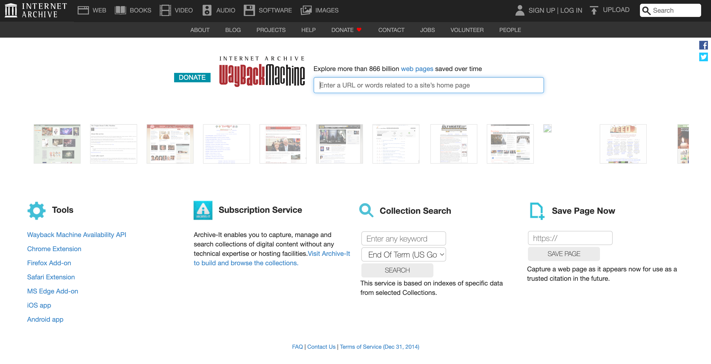 Homepage of waybackmachine