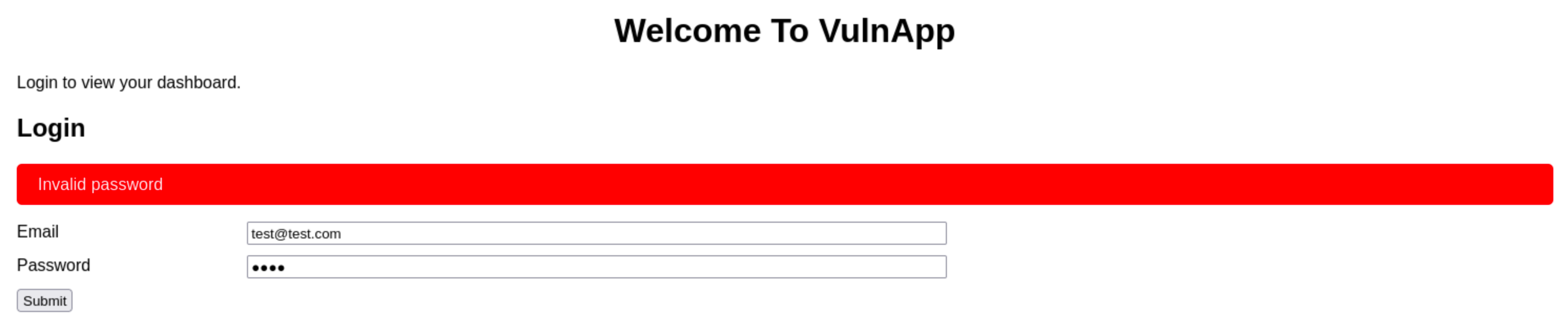 Invalid password error message