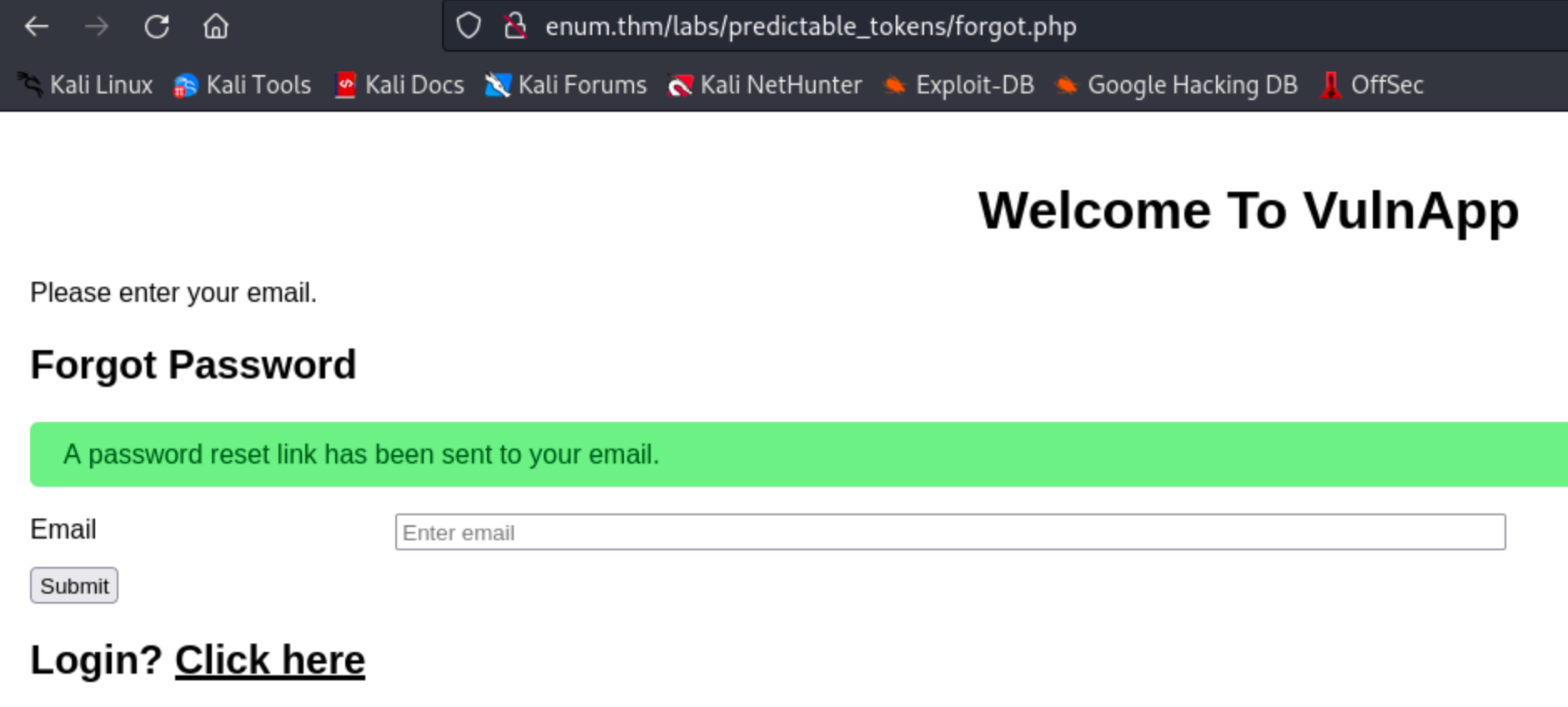 Password reset link has been sent message