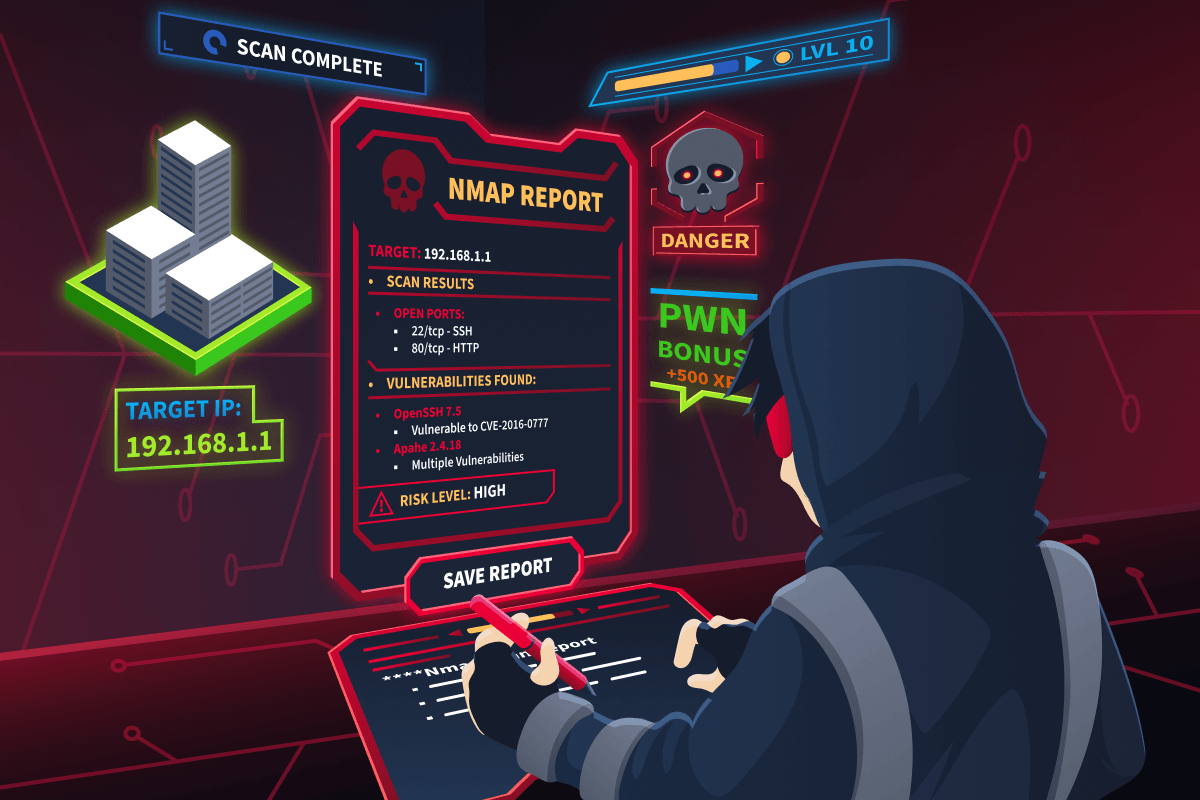 Nmap scan results being saved to a report file after completing the scan.