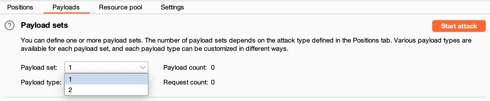 Configure the two payload sets