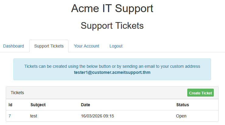 Acme IT Support ticket page.