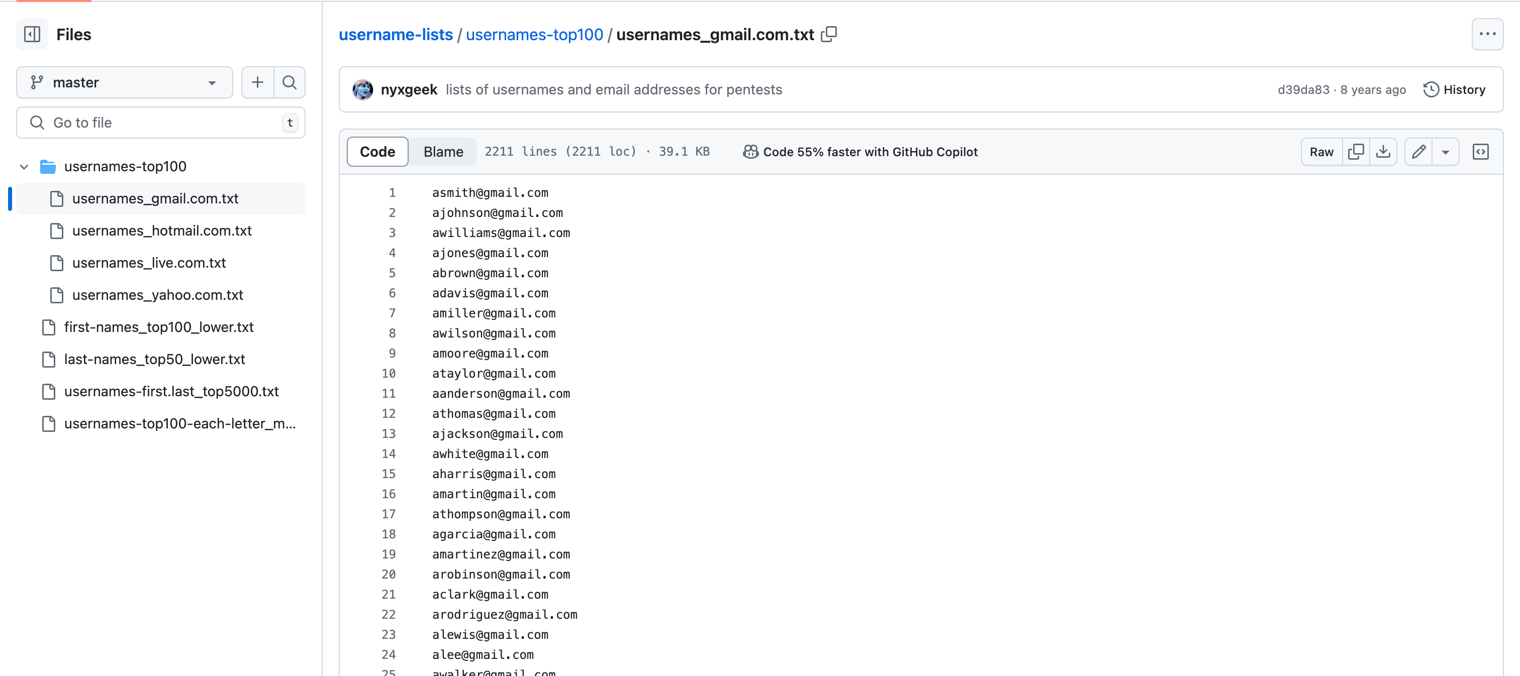 Usernames list from github