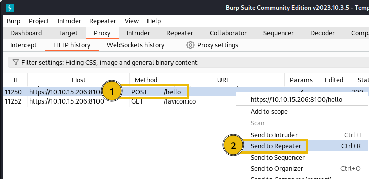 Sending request to repeater