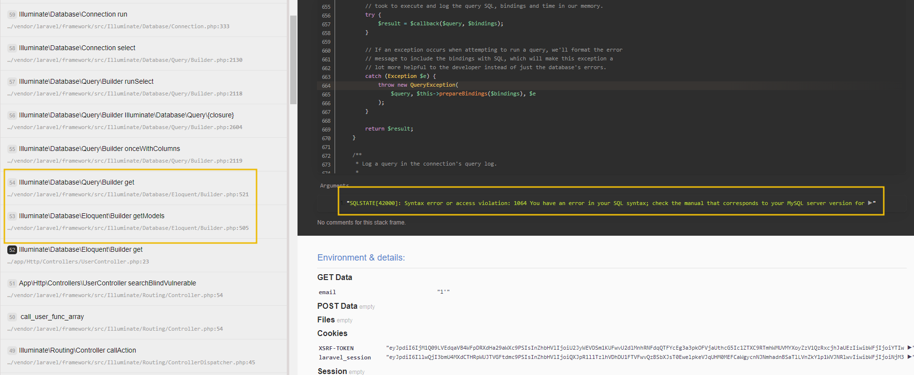 viewing error pages to identify ORM