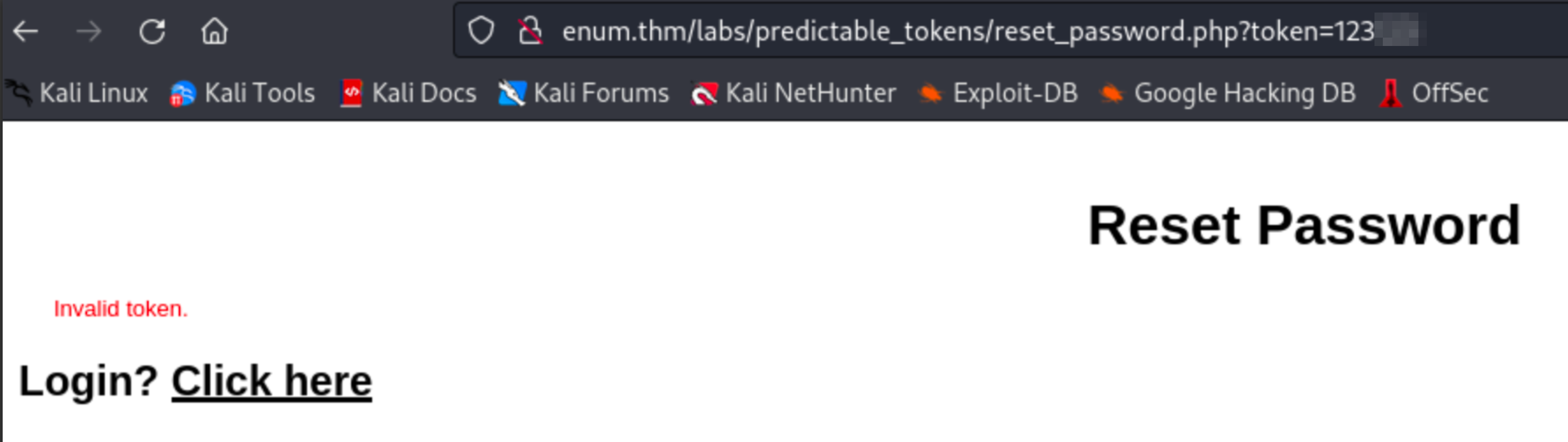 Invalid token error message