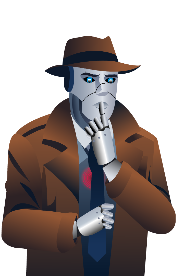An AI holding finger to mouth in a "shh" motion