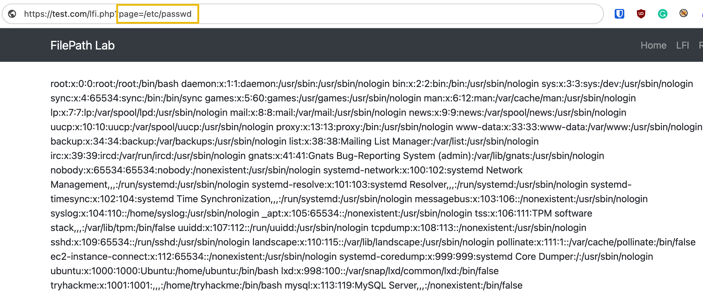 Vulnerable application a basic file inclusion payload