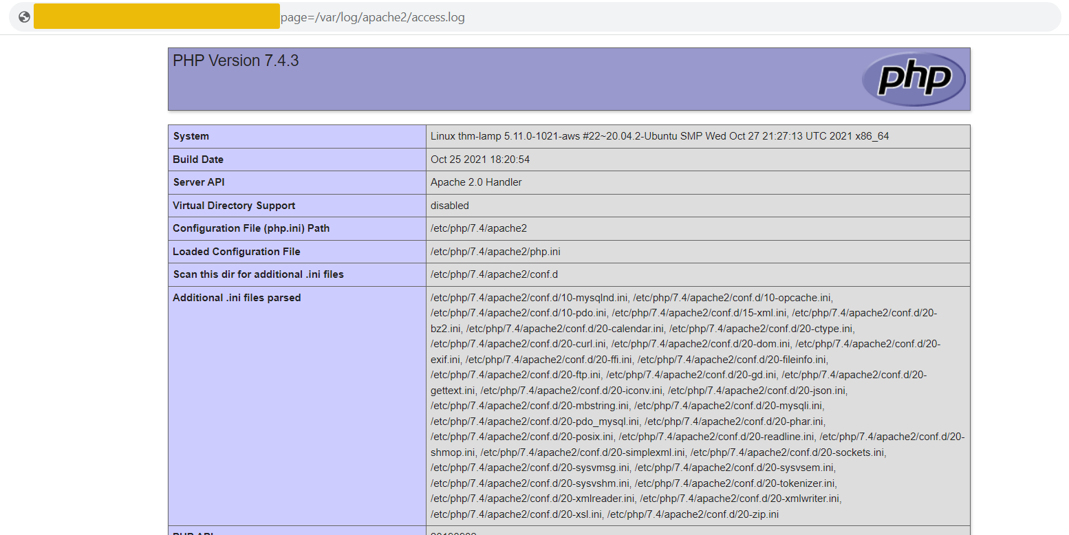 Injected PHP code in the web access log has been executed