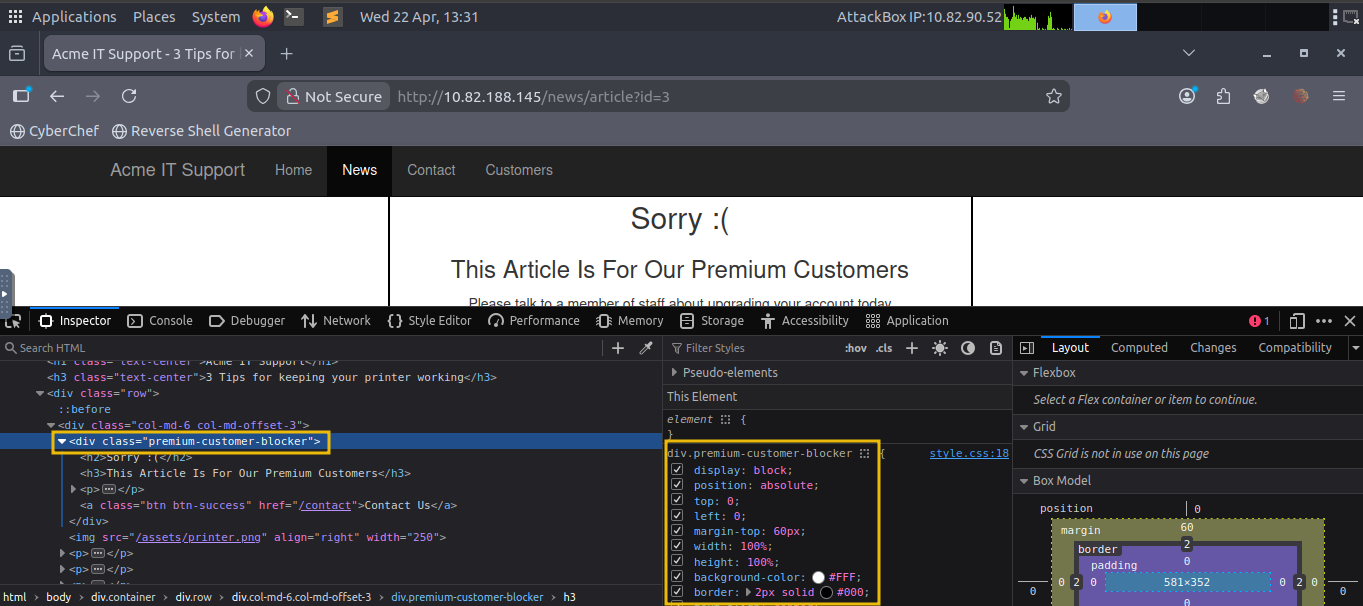 Paywall Div and CSS after Inspect element.