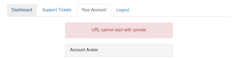 Deny list error message blocking /private