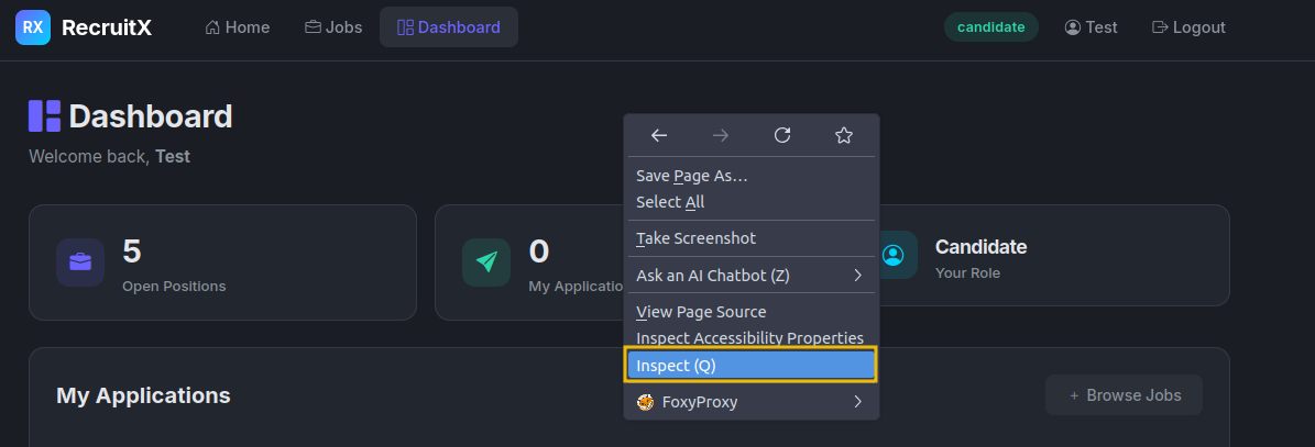 Clicking on Inspect option in Firefox.