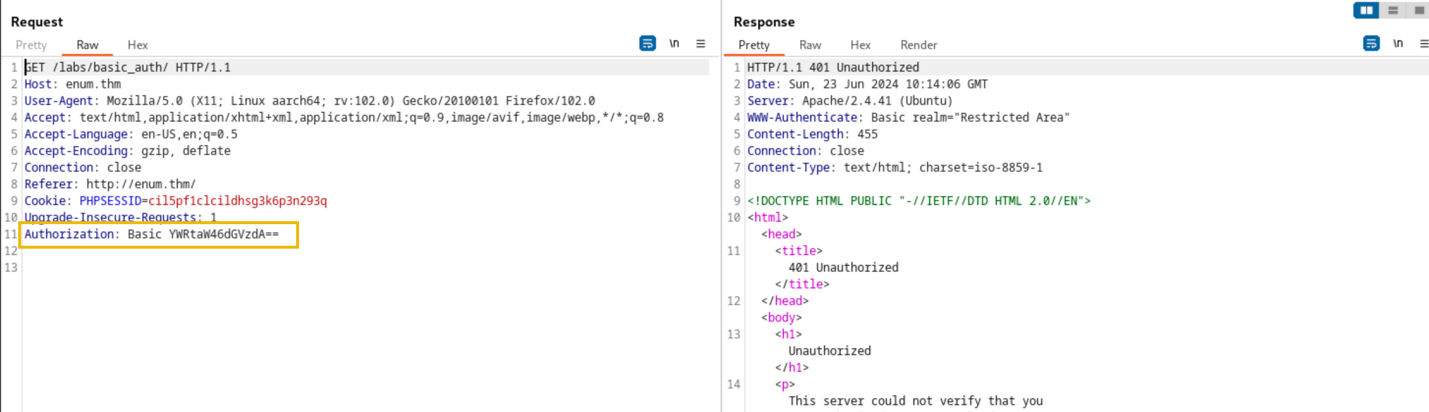 Encoded login credentials in the HTTP Request Header