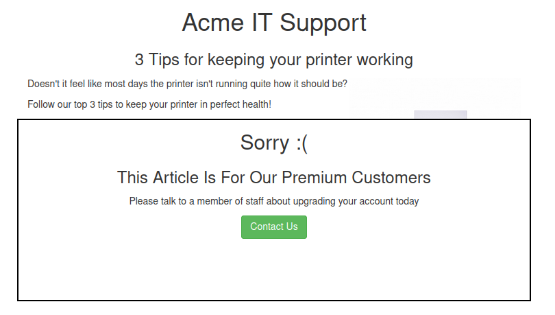Paywall content on ACME IT Support.