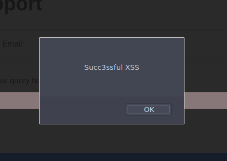 Screenshot showing the successful XSS attack