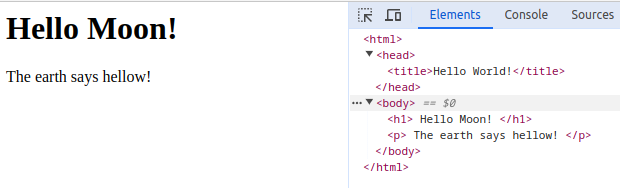 DOM shown from the browser view
