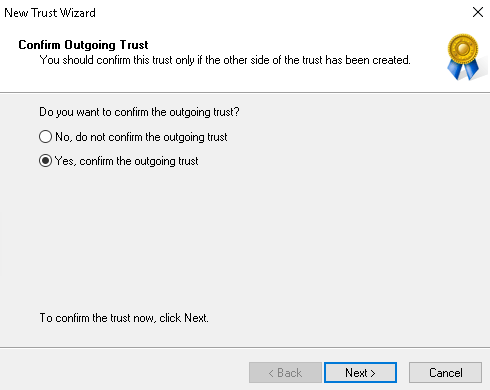 Confirm outgoing trust
