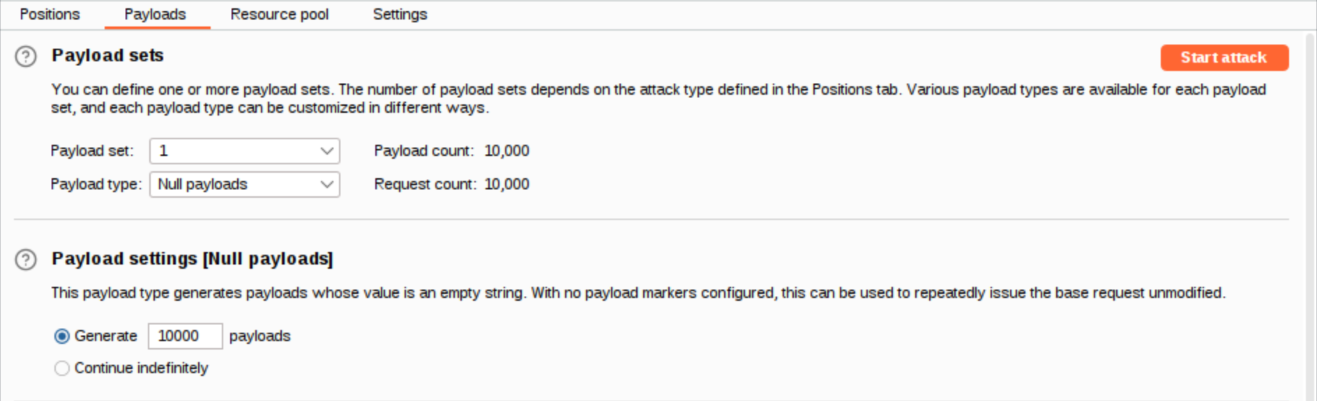 Null payloads settings
