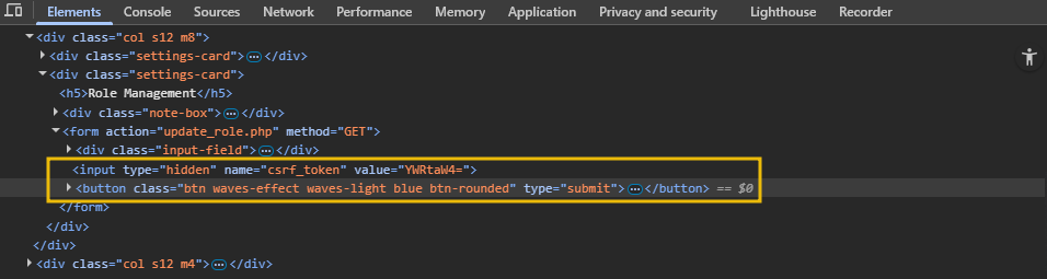 source code review showing csrf token.