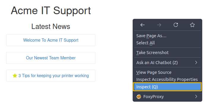 Inspect option on the news website.