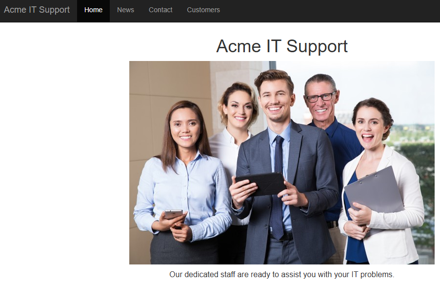 Front page of ACME IT Support.