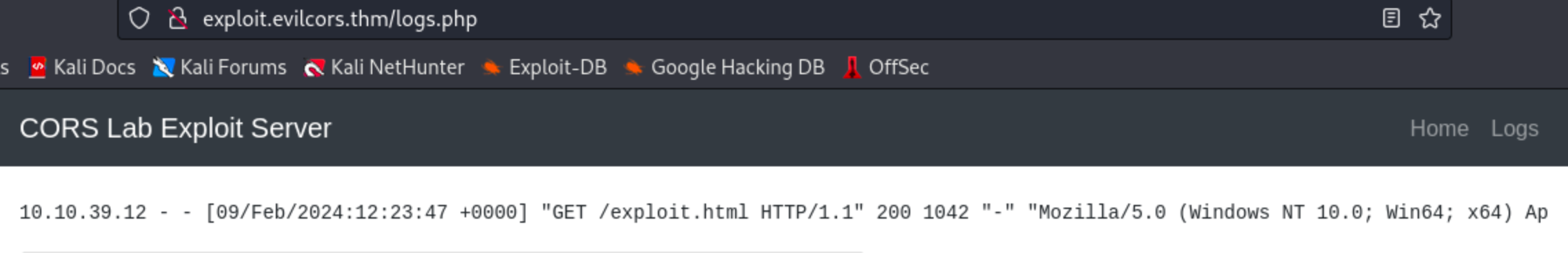 Server logs showing the victim interaction