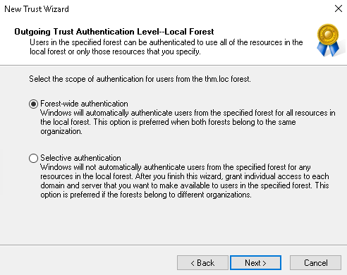 Forest-Wide authentication configuration