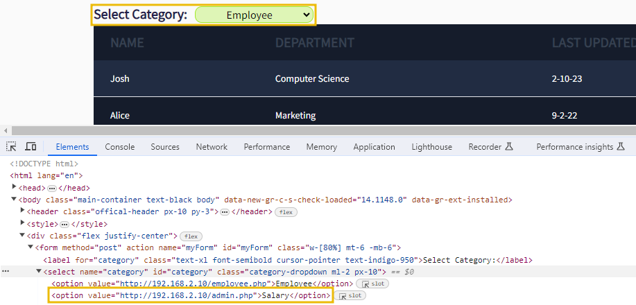 How to do forge request through drop down