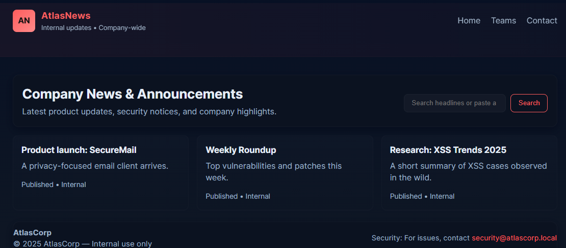 Atlas News dashboard.