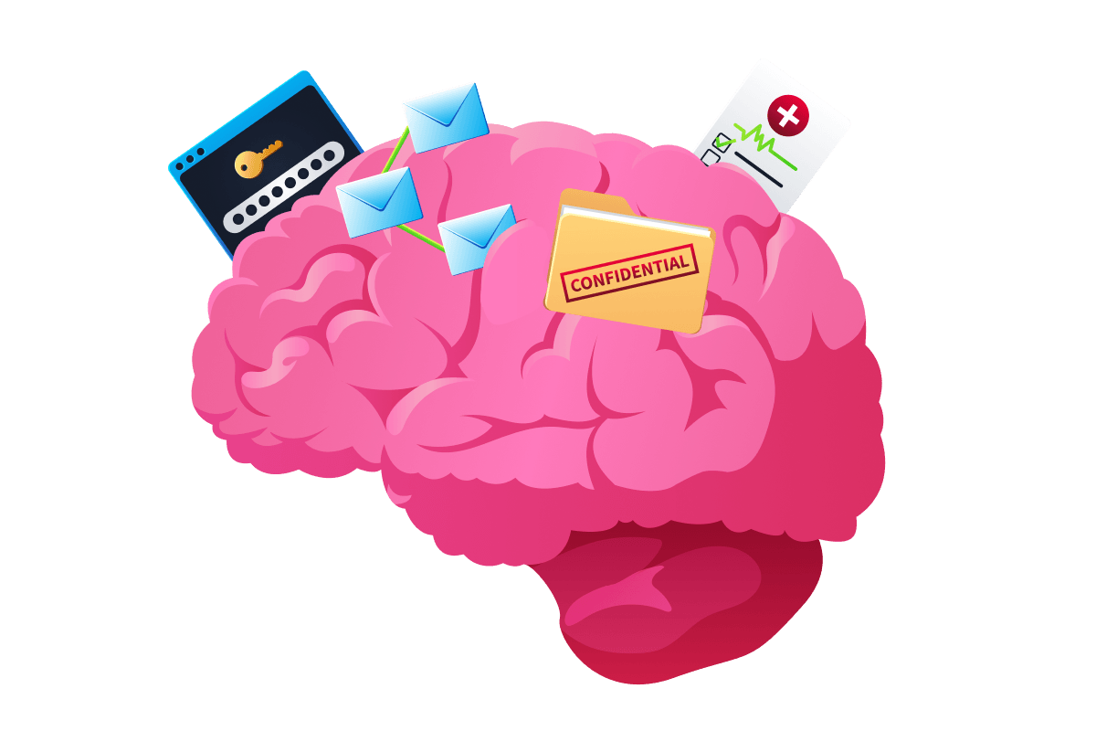 a brain with PII and sensitive data sticking out