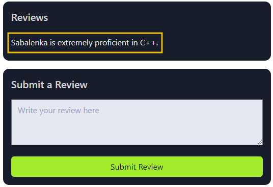 image after successfully adding a review