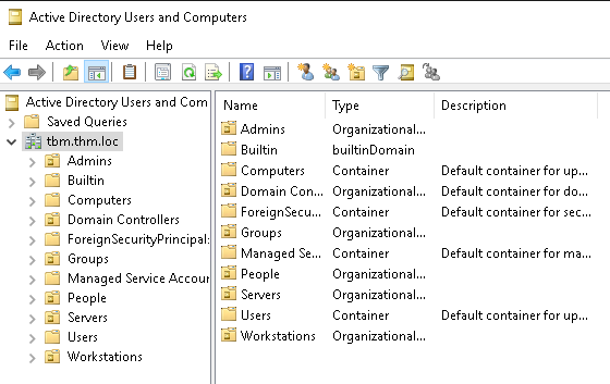 Active Directory Users and Computers Panel