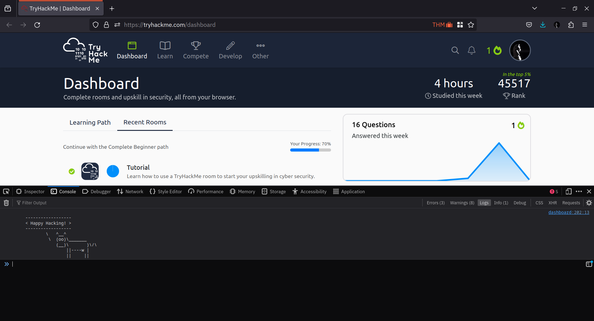 A web browser with the Console tab ready.