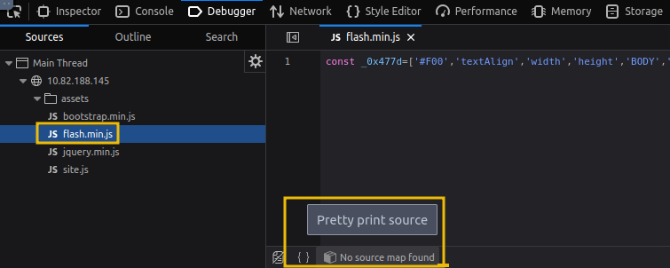 Asset folder showing flash.min.js.