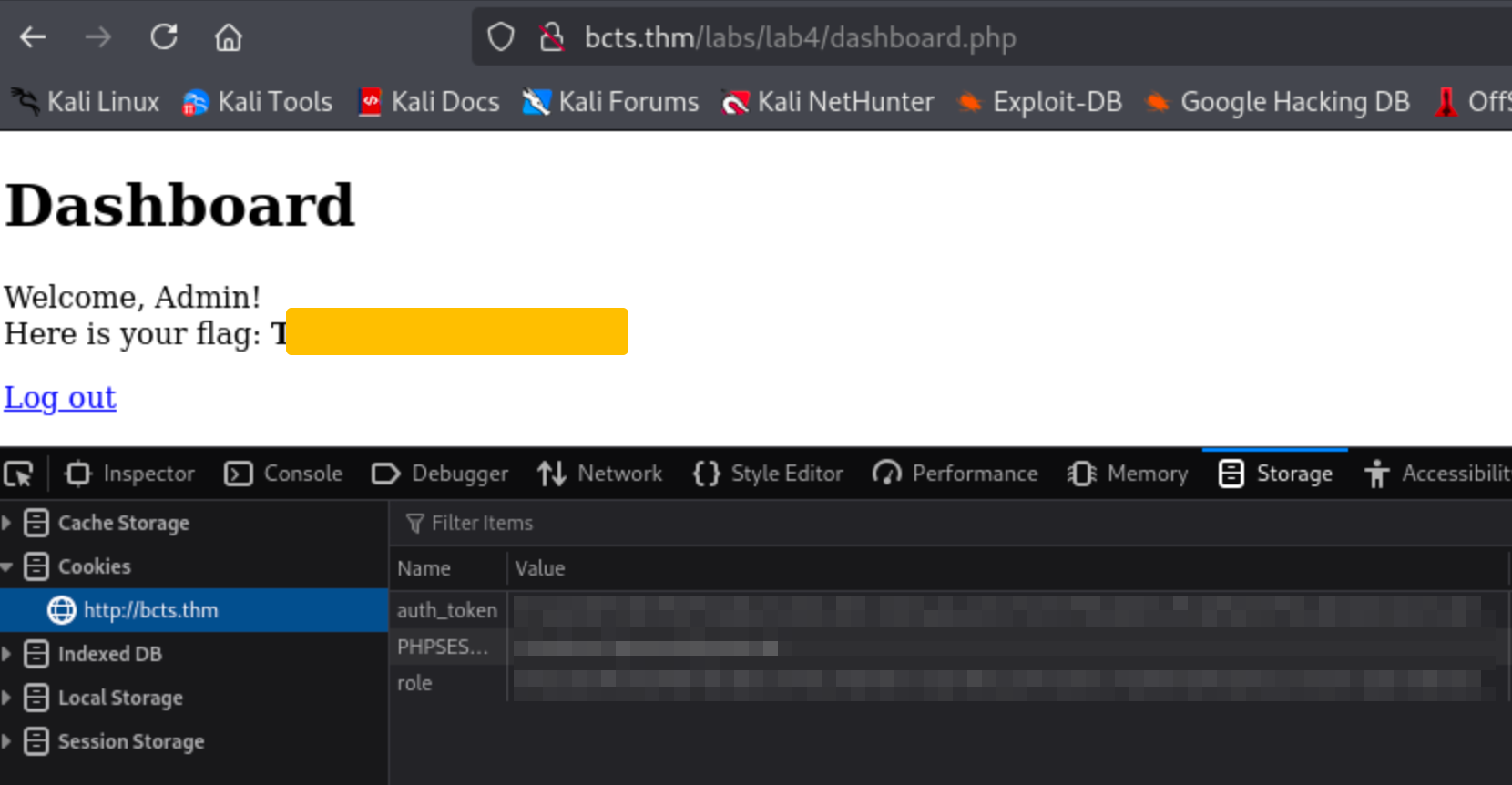 Dashboard showing the flag