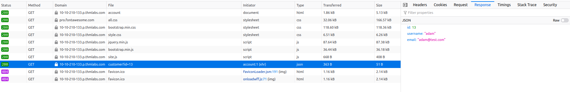 Network tab showing the API request