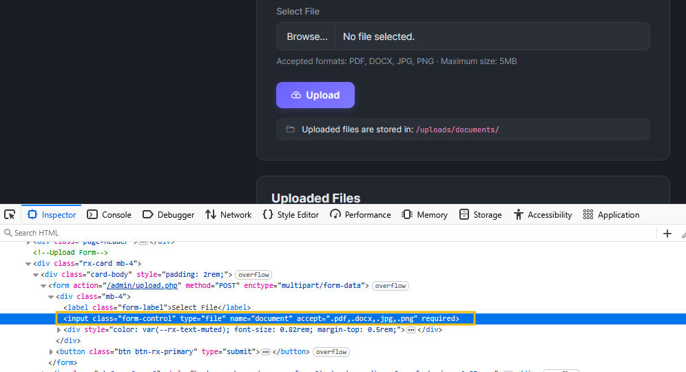 Upload button after selecting a file.
