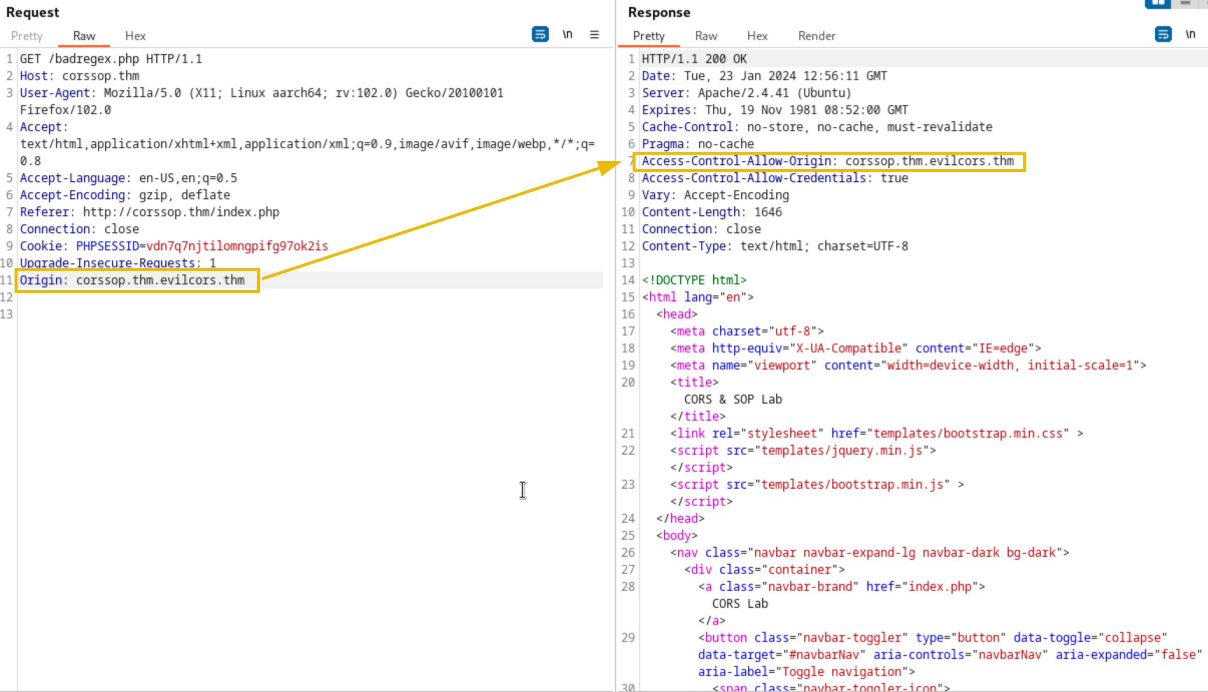 supplied origin in the response